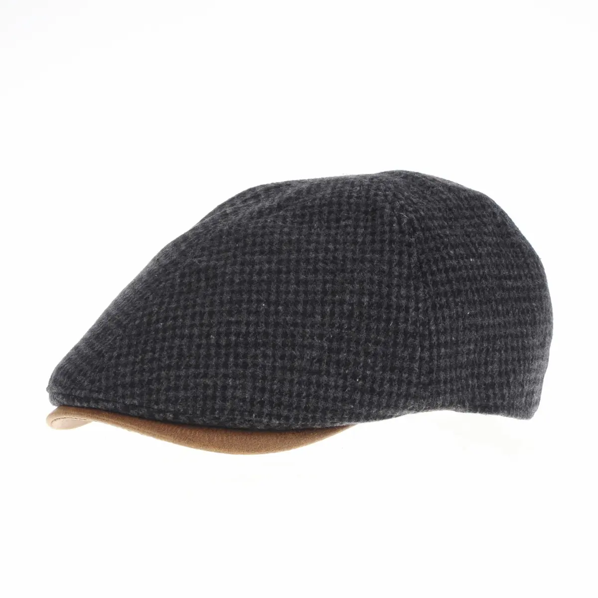 WITHMOONS Tweed Newsboy Hat Faux Leather Brim | Grey Wool Flat Cap for Men - main product image