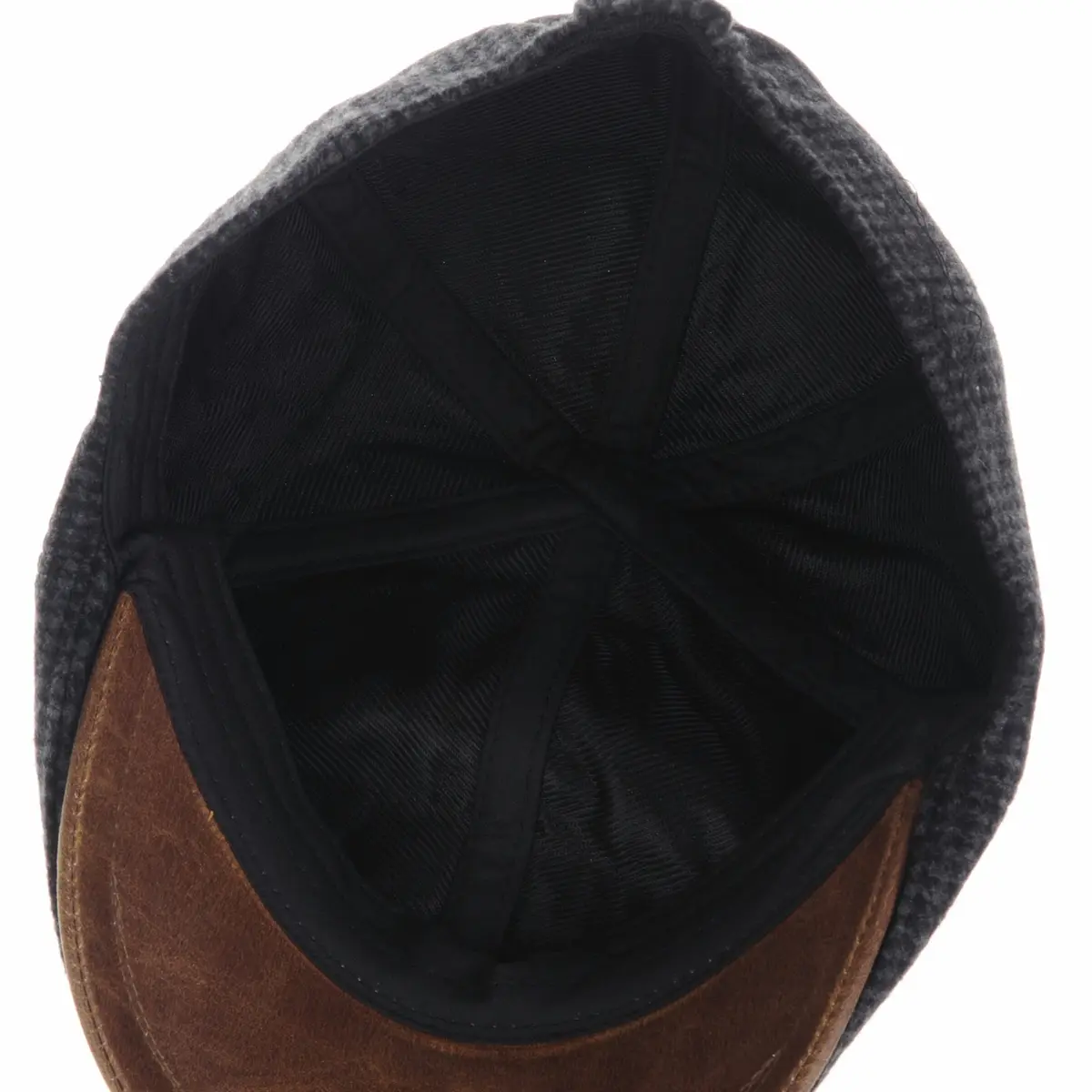 WITHMOONS Tweed Newsboy Hat Faux Leather Brim | Grey Wool Flat Cap for Men - view 4
