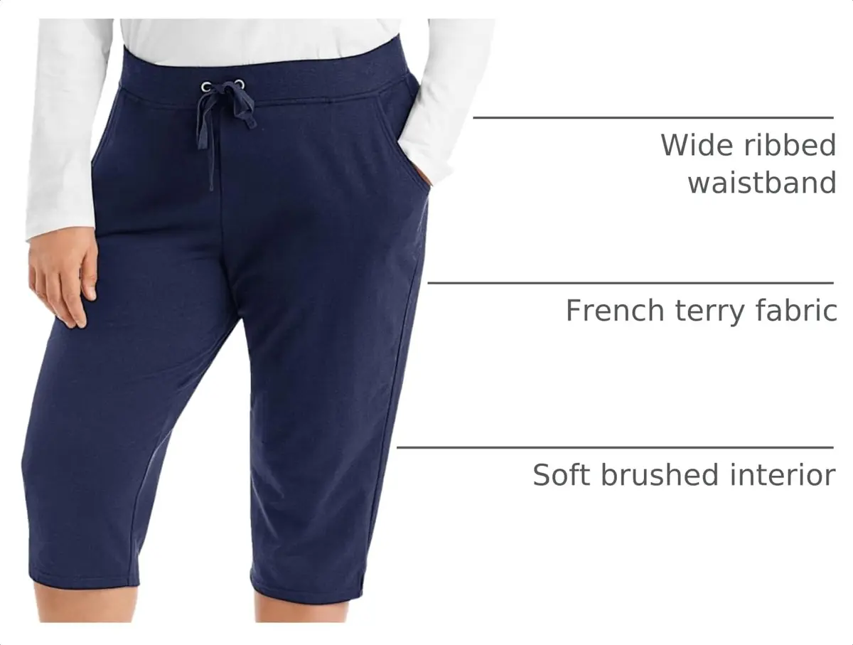 JUST MY SIZE Plus-Size French Terry Capri with Pockets | Soft Cotton Blend, Mid-Calf Length, Relaxed Fit - view 2