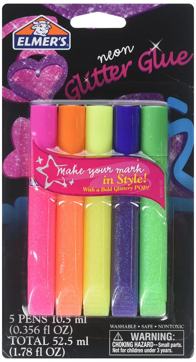 Elmer's Glitter Glue Neon Glitter 5 Pack | Water-Resistant Craft Adhesive for Art & DIY (0.36 Oz Each) - main product image