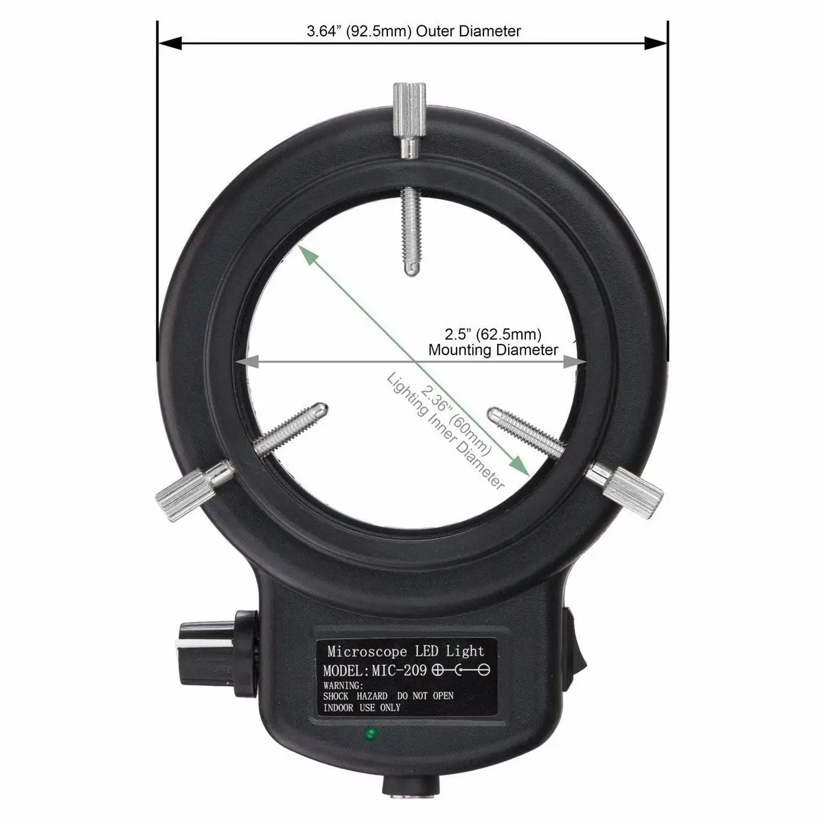 AmScope LED-144B-ZK 144-LED Ring Light for Microscopes 60mm Inner Diameter | Variable Intensity Shadow-Free Illumination - view 2