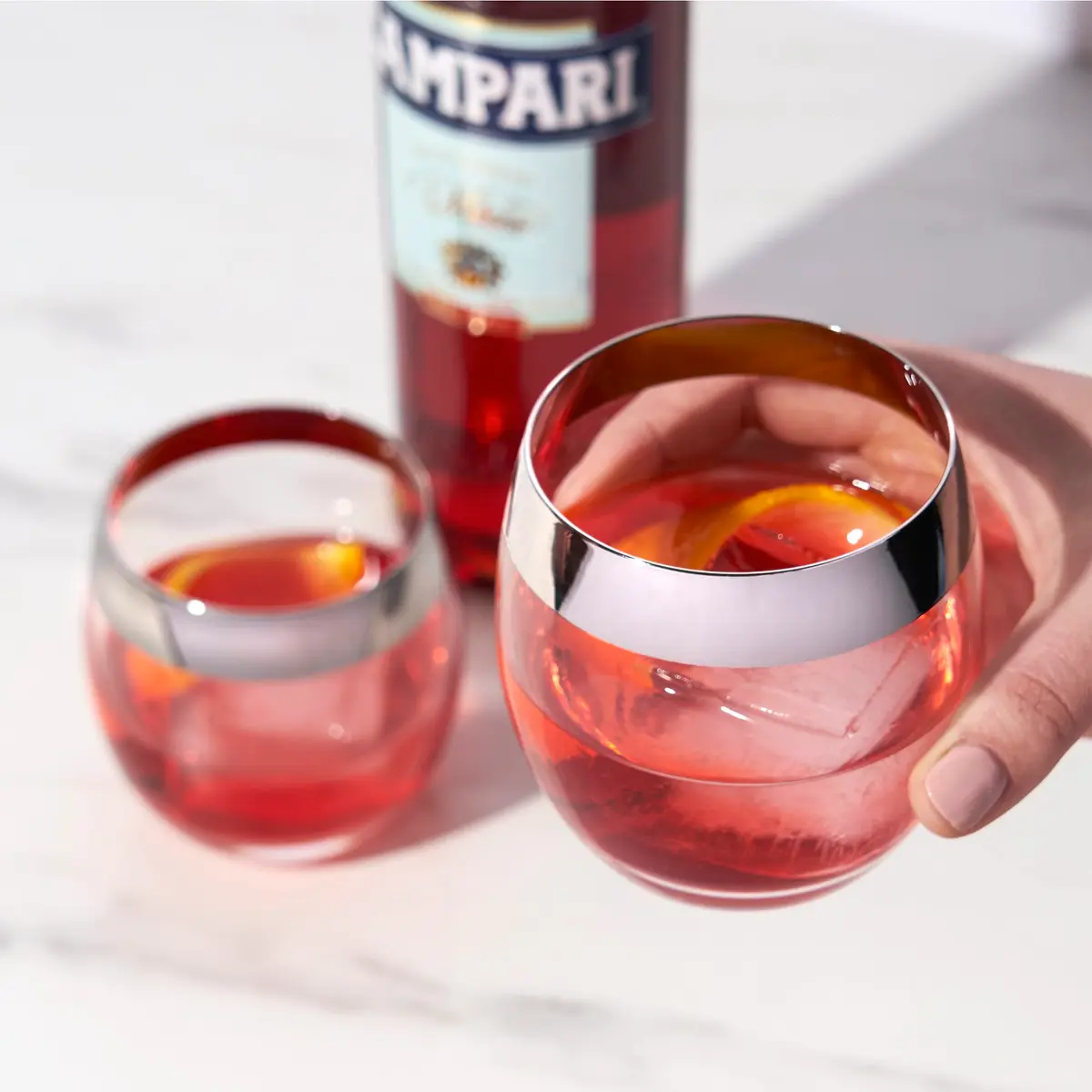 Viski Irving Chrome Rim Crystal Lowball Tumblers Set of 2 | 9 oz Premium Crystal Glass, Stylish Whiskey Glass Gift - view 5