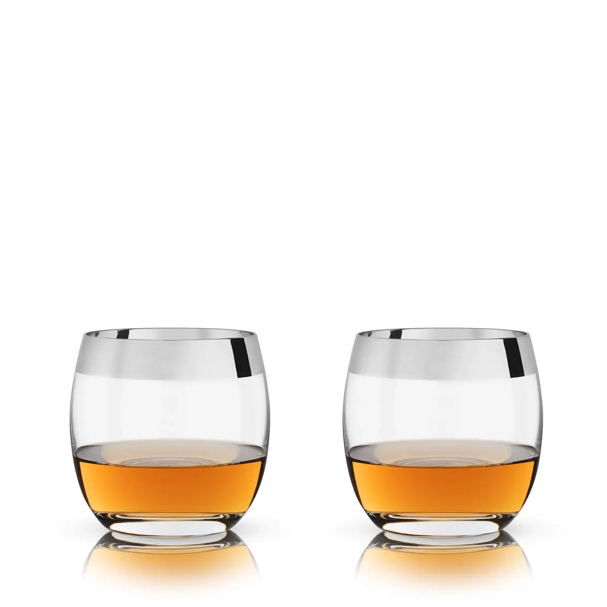 Viski Irving Chrome Rim Crystal Lowball Tumblers Set of 2 | 9 oz Premium Crystal Glass, Stylish Whiskey Glass Gift - view 6