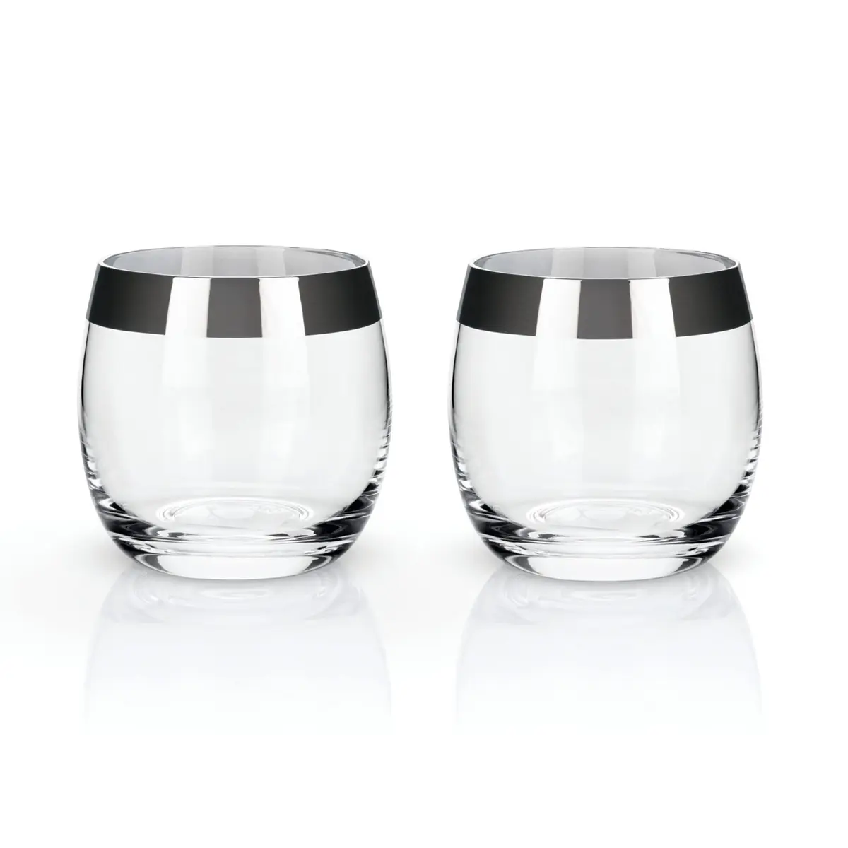Viski Irving Chrome Rim Crystal Lowball Tumblers Set of 2 | 9 oz Premium Crystal Glass, Stylish Whiskey Glass Gift - view 7