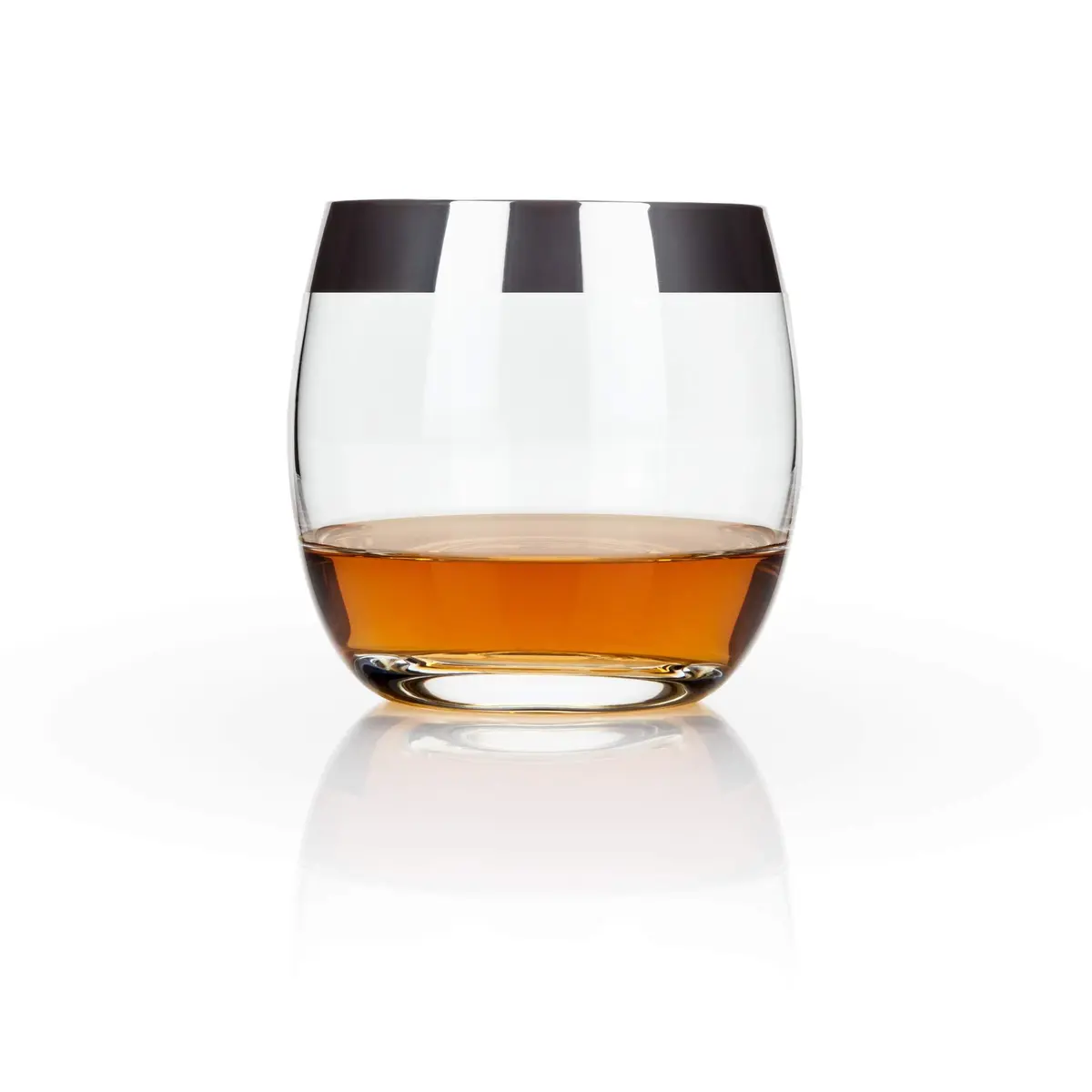 Viski Irving Chrome Rim Crystal Lowball Tumblers Set of 2 | 9 oz Premium Crystal Glass, Stylish Whiskey Glass Gift - view 8