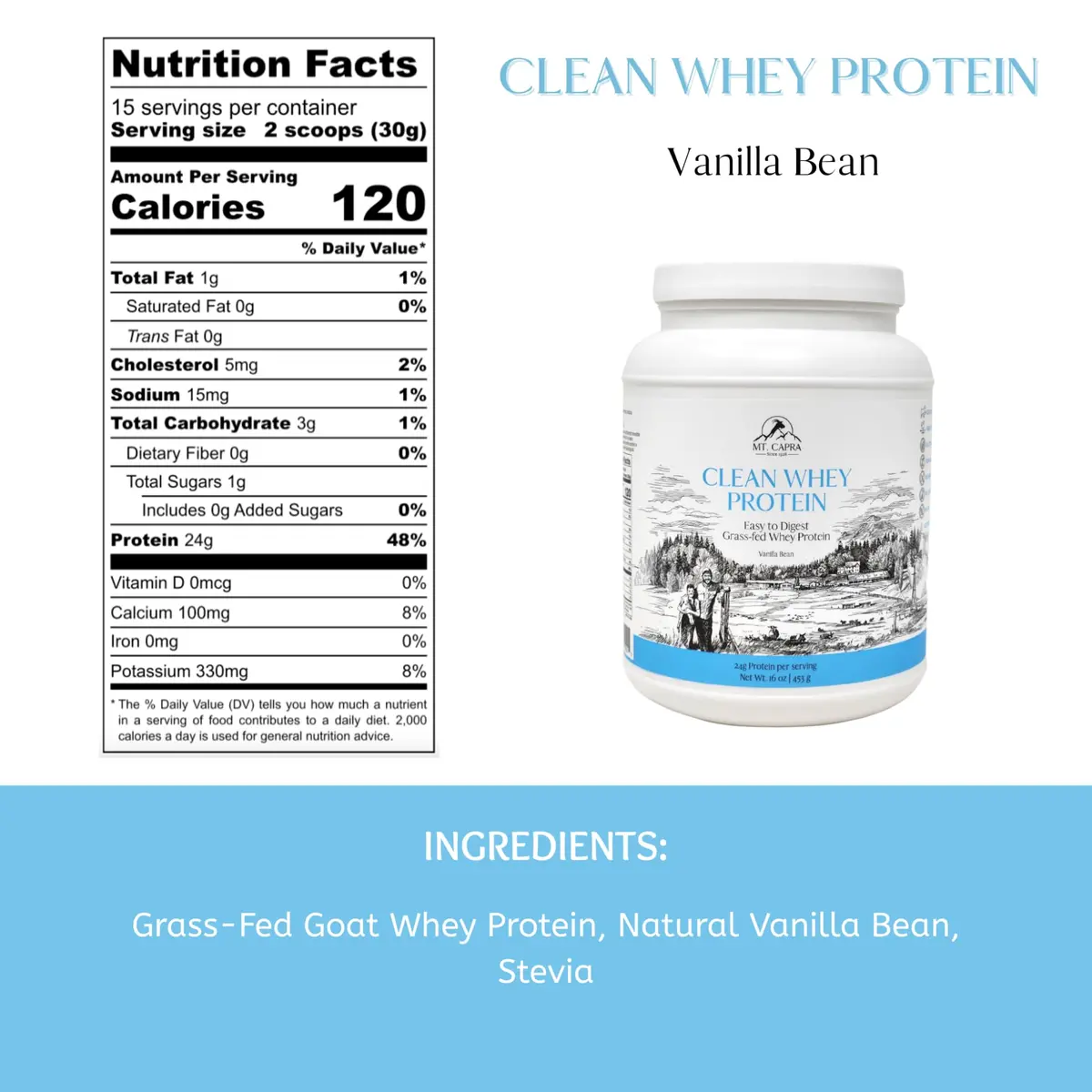 Mt. Capra Clean Whey Protein | 24 g Protein Per Serving | Vanilla Bean - view 2