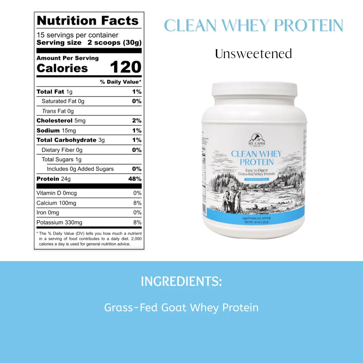 Mt. Capra Clean Whey Protein | 24 g Protein Per Serving | Unsweetened - view 2