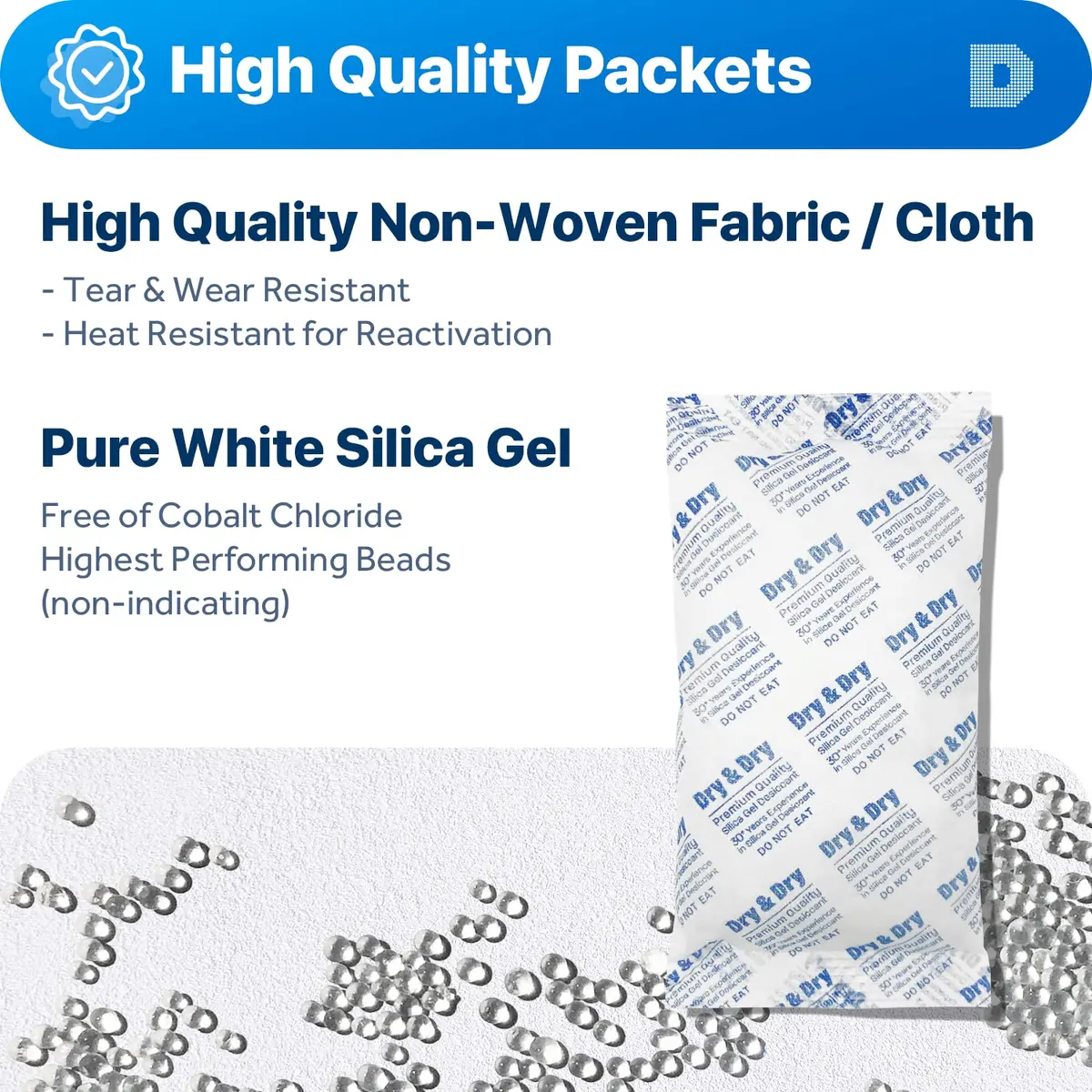 Dry & Dry Silica Gel Packets 300 Gram | Rechargeable Moisture Absorbers for Food & Electronics - view 2