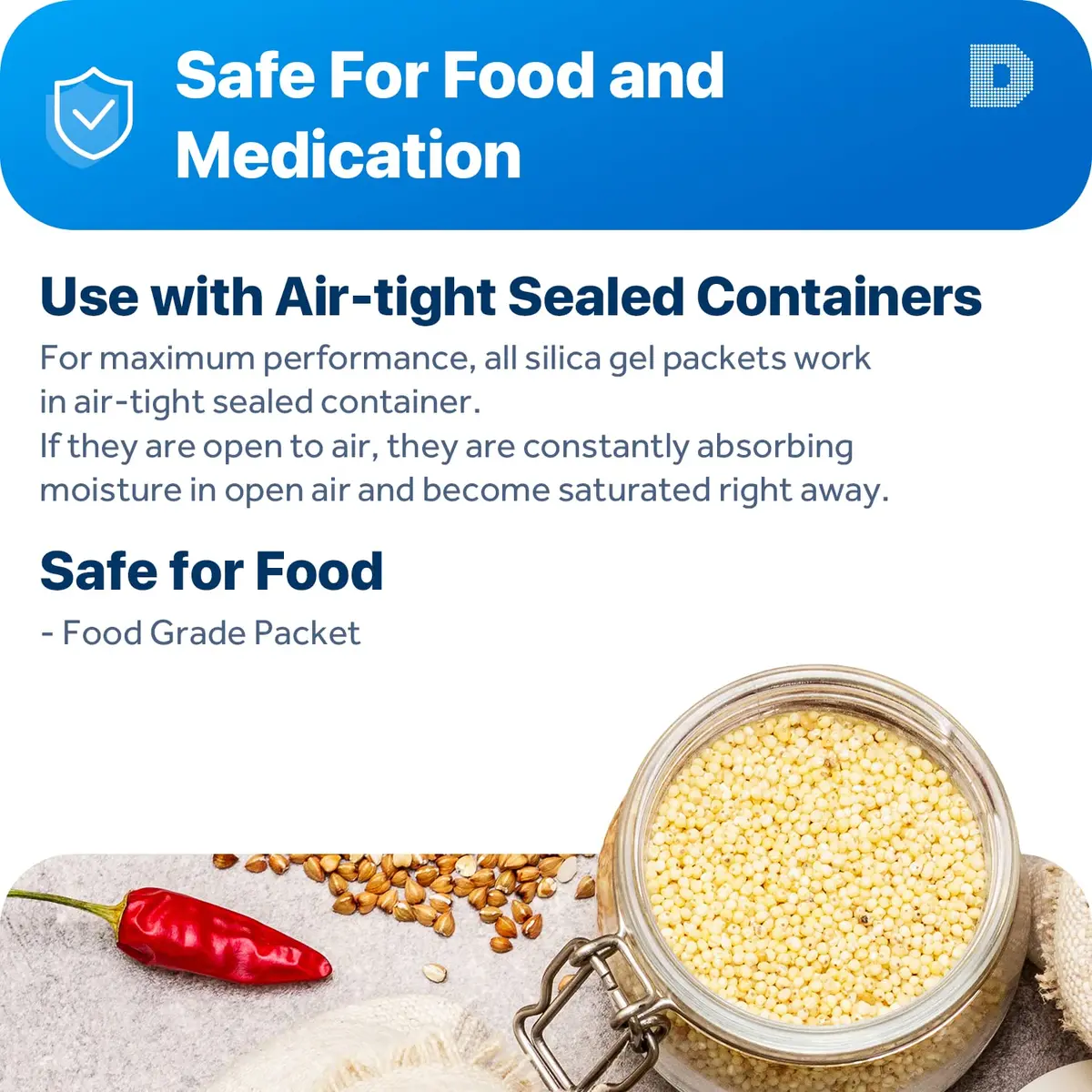 Dry & Dry Silica Gel Packets 300 Gram | Rechargeable Moisture Absorbers for Food & Electronics - view 3