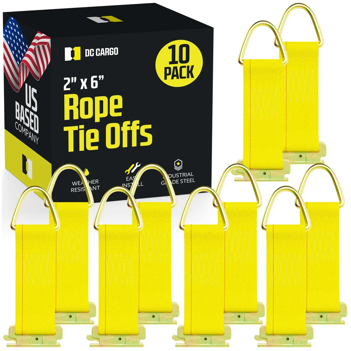 DC Cargo Mall E-Track Rope Tie-Offs, 2" x 6" Tie Down Straps - 10 Pack, with D Ring (3000Lbs Break Strength), E Tack Accessories for Load Securement in Pickups, Trailers, Trucks, Boats, Vans, Cars - view 7