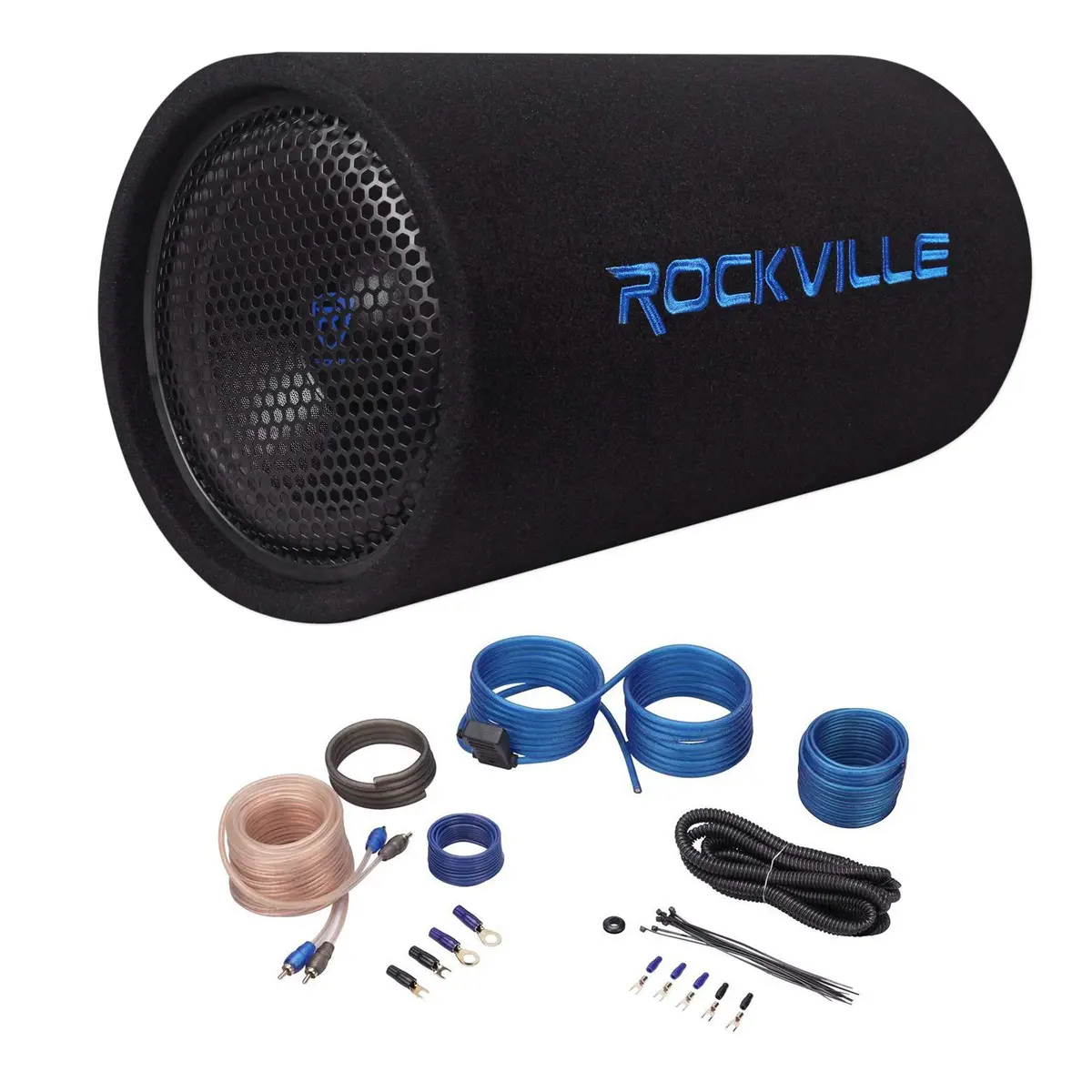 Rockville RTB10A 10" Powered Subwoofer Bass Tube with RWK10 Amp Kit | 500W RMS, Car Audio - main product image