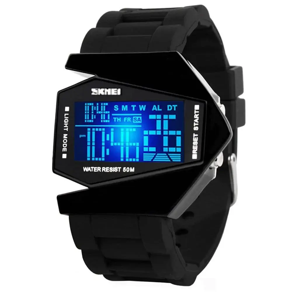 Gosasa Men's Black Digital Airplane Watch 47mm Case | Aviation-Inspired Design with LED Light - main product image