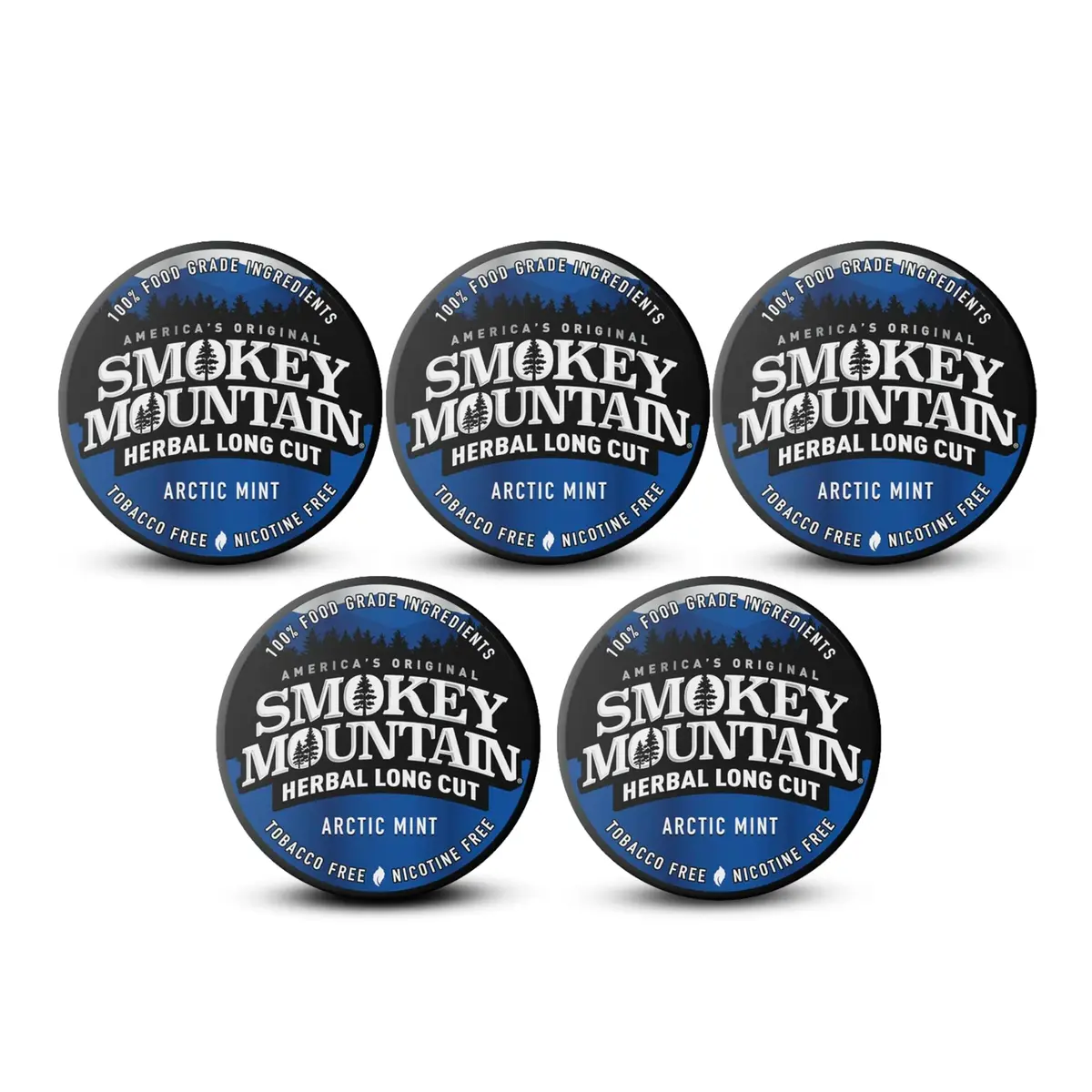 Smokey Mountain Herbal Long Cut Arctic Mint, 5 Can Box | Tobacco-Free, Nicotine-Free Herbal Snuff Alternative - main product image