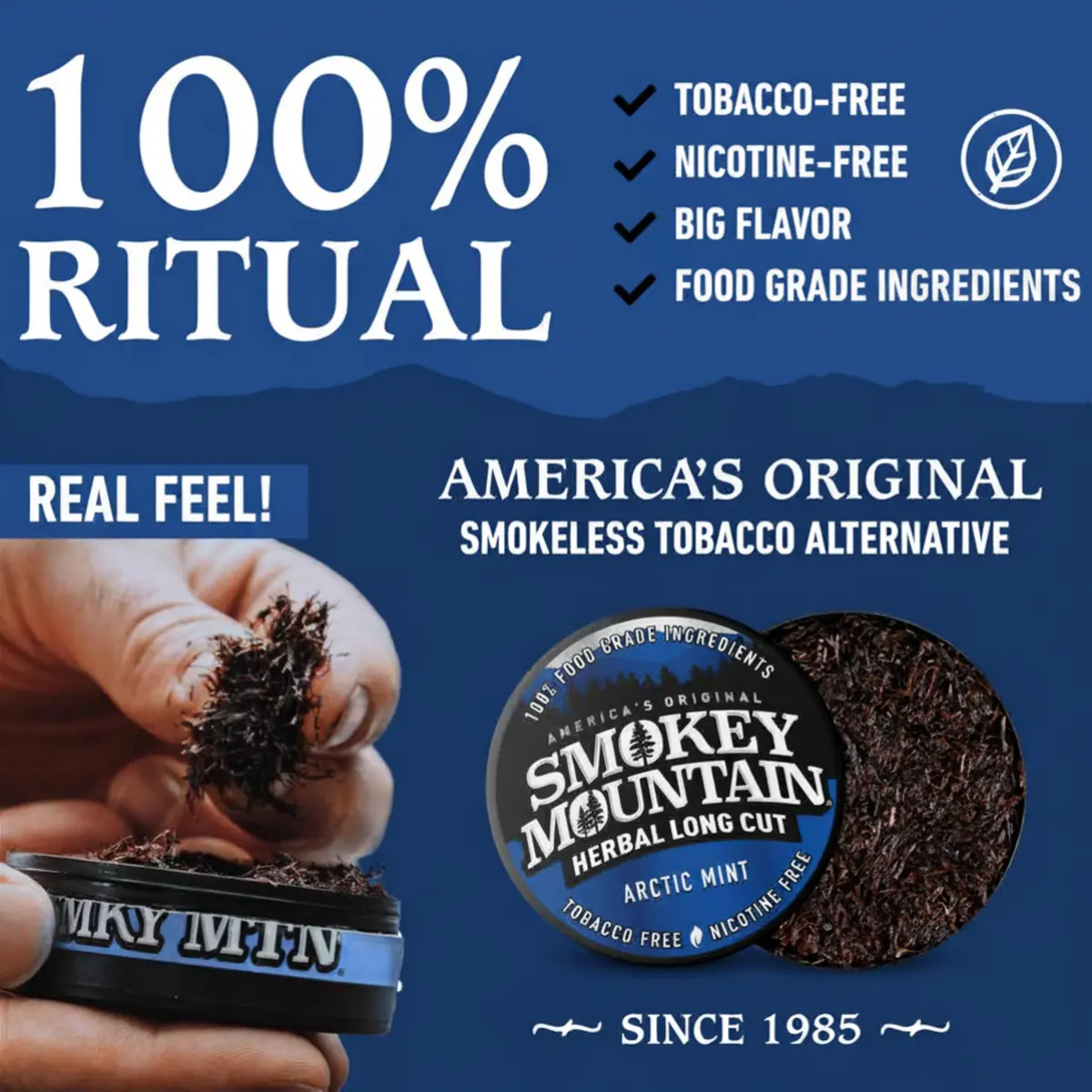 Smokey Mountain Herbal Long Cut Arctic Mint, 5 Can Box | Tobacco-Free, Nicotine-Free Herbal Snuff Alternative - view 3
