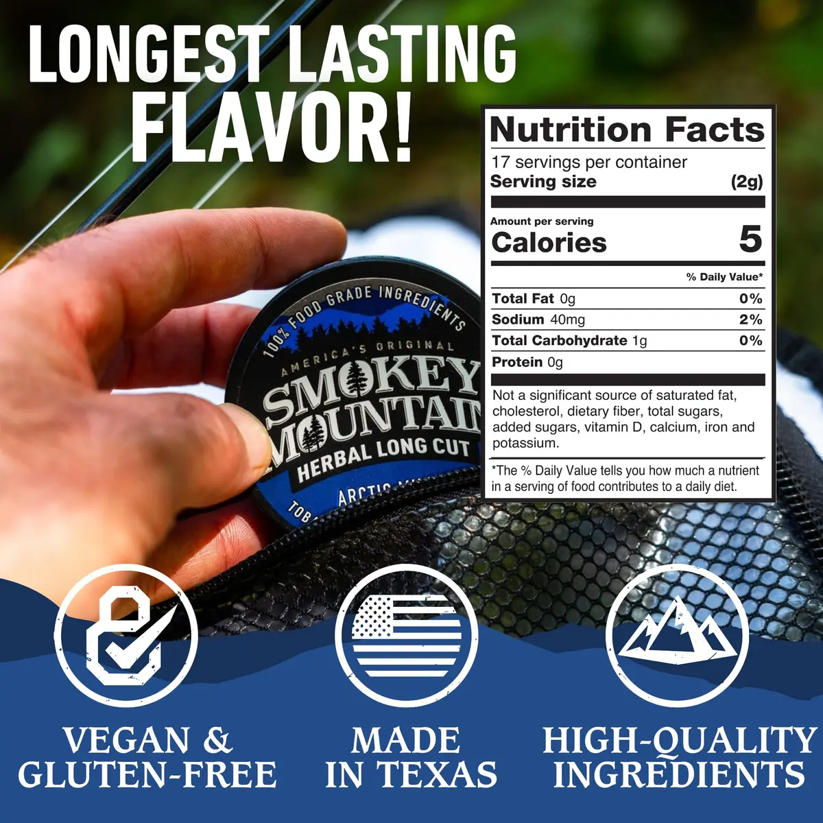 Smokey Mountain Herbal Long Cut Arctic Mint, 5 Can Box | Tobacco-Free, Nicotine-Free Herbal Snuff Alternative - view 4
