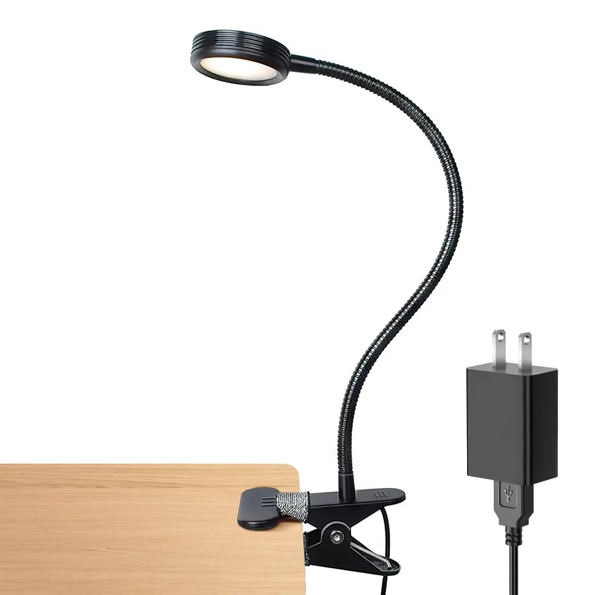 LEPOWER Clip on Light, Reading Lamp with Adjustable Gooseneck & Adapter, Black | 11 cm (4.33 in) x 7.5 cm (2.95 in) x 48.5 cm (19.1 in) - main product image