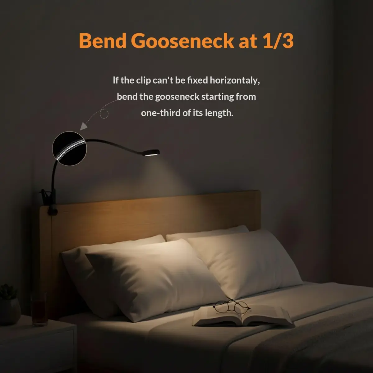 LEPOWER Clip on Light, Reading Lamp with Adjustable Gooseneck & Adapter, Black | 11 cm (4.33 in) x 7.5 cm (2.95 in) x 48.5 cm (19.1 in) - view 4