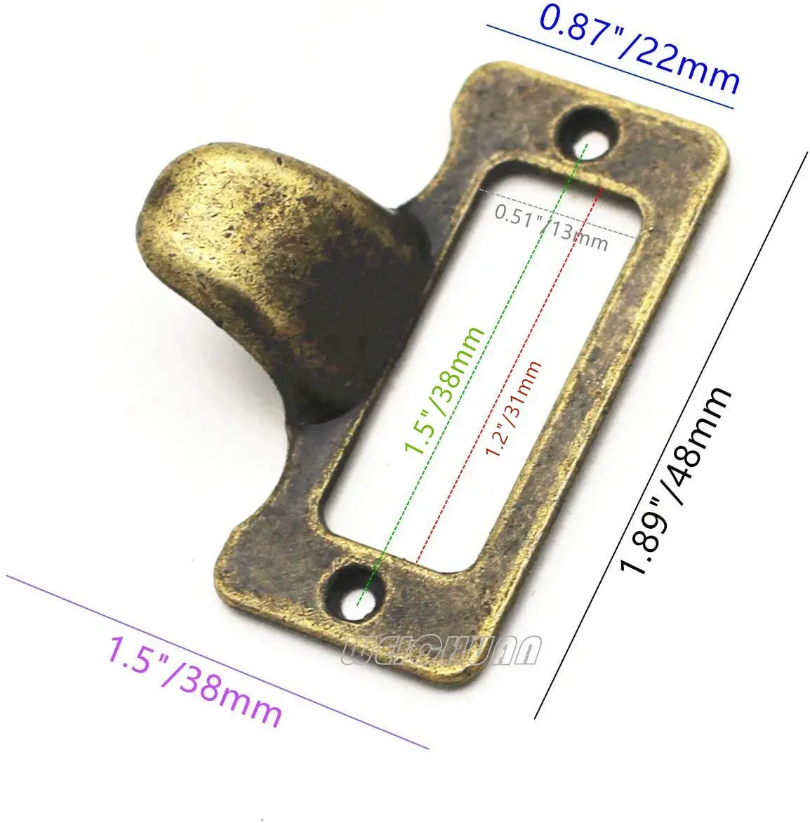 WEICHUAN Antique Bronze Card Catalog Drawer Pulls with Label Holder (30 Pack, 2.7cm x 4.8cm) - view 2