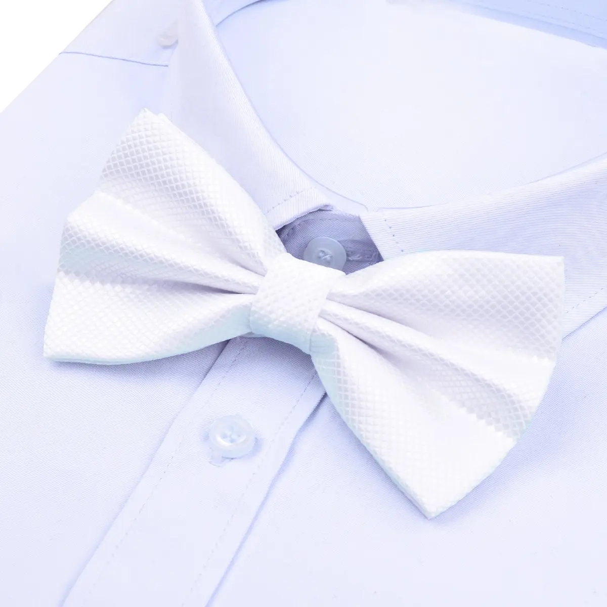 Alizeal Mens Solid Mini Squares Formal Banded Bow Ties (White) | Adjustable Strap, Wrinkle-Resistant - view 2