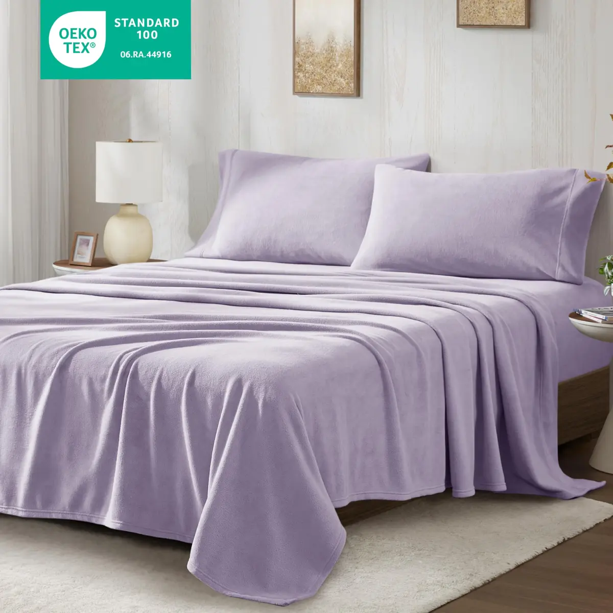 True North by Sleep Philosophy Micro Fleece Sheets Twin Size Bed Set 3 Piece Lavender | Ultra-Soft Cozy Winter Bedding - view 2