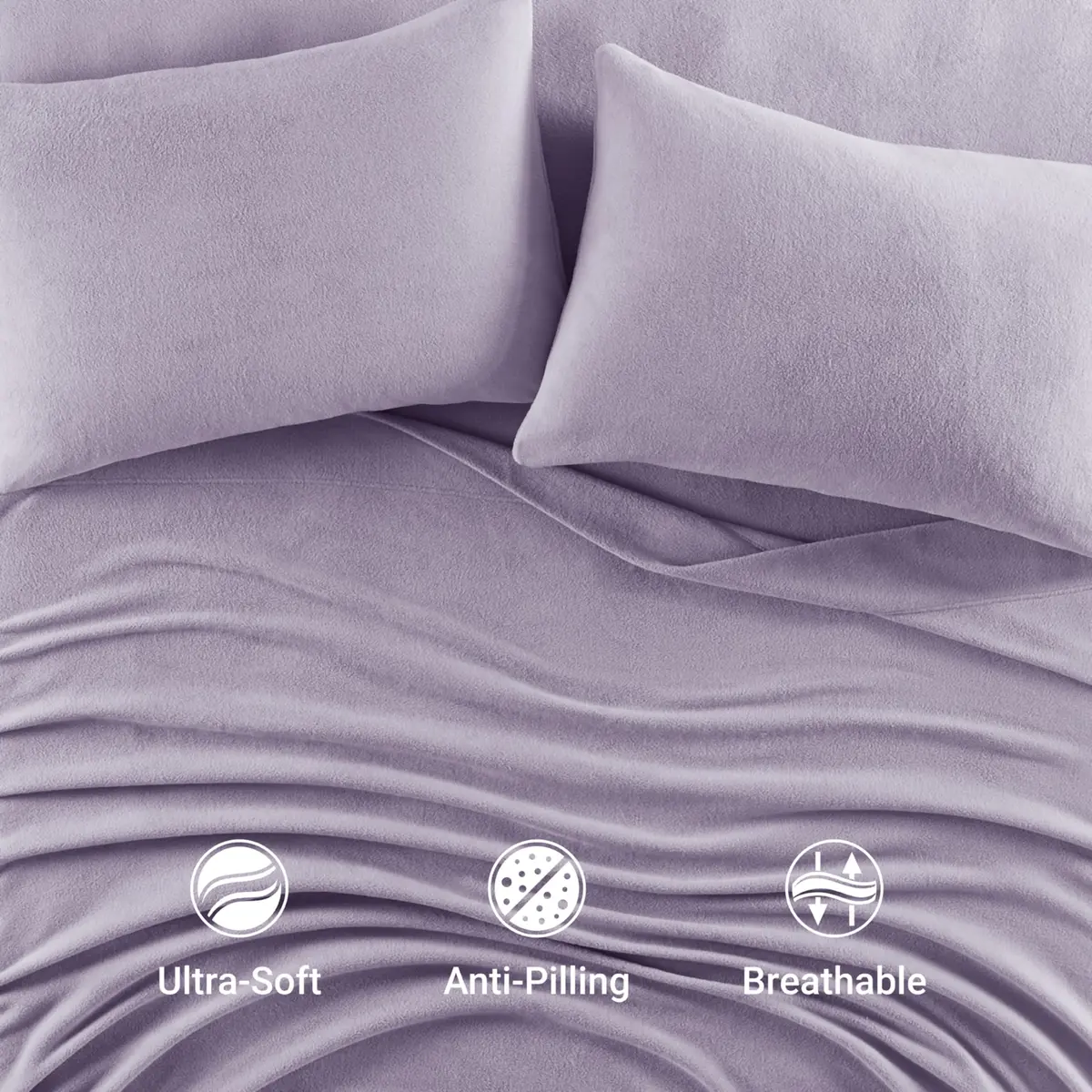 True North by Sleep Philosophy Micro Fleece Sheets Twin Size Bed Set 3 Piece Lavender | Ultra-Soft Cozy Winter Bedding - view 3