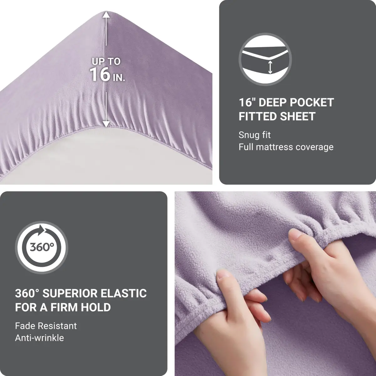 True North by Sleep Philosophy Micro Fleece Sheets Twin Size Bed Set 3 Piece Lavender | Ultra-Soft Cozy Winter Bedding - view 4