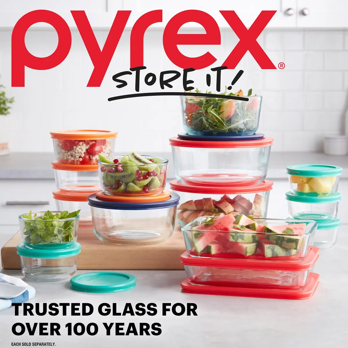 Pyrex Simply Store 7-Pack Glass Food Storage Containers Set with Lids 1.9L (7-Cup) | Airtight & Leak-Resistant for Kitchen & Pantry - view 5