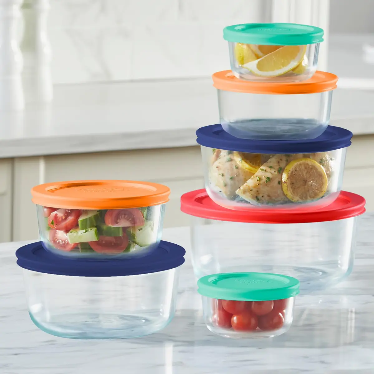 Pyrex Simply Store 7-Pack Glass Food Storage Containers Set with Lids 1.9L (7-Cup) | Airtight & Leak-Resistant for Kitchen & Pantry - view 2
