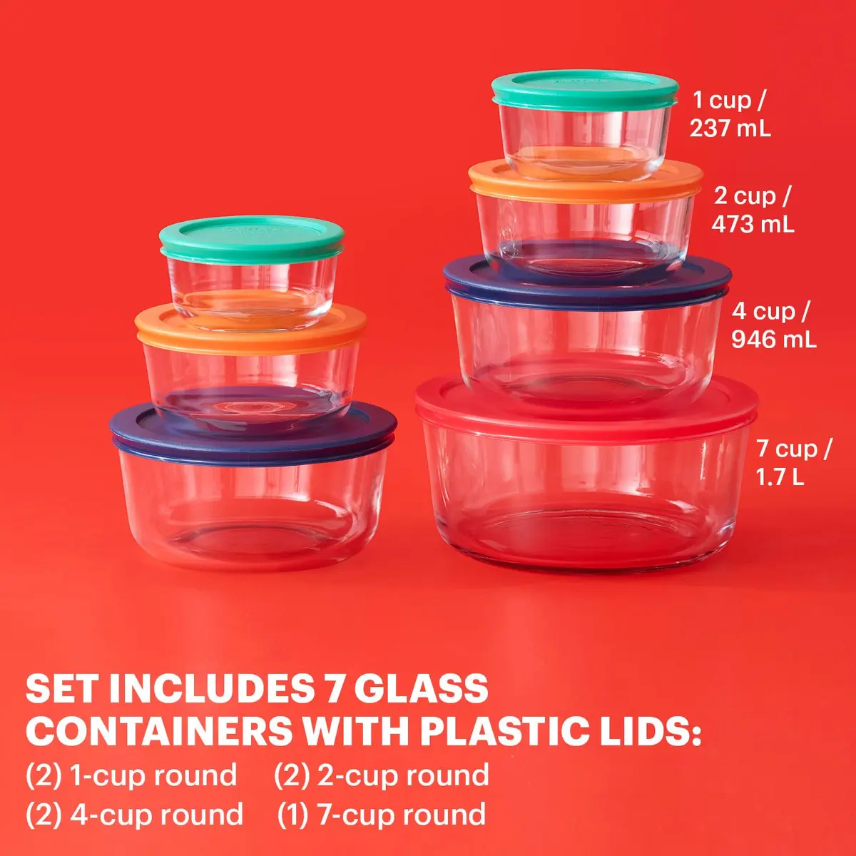 Pyrex Simply Store 7-Pack Glass Food Storage Containers Set with Lids 1.9L (7-Cup) | Airtight & Leak-Resistant for Kitchen & Pantry - view 3
