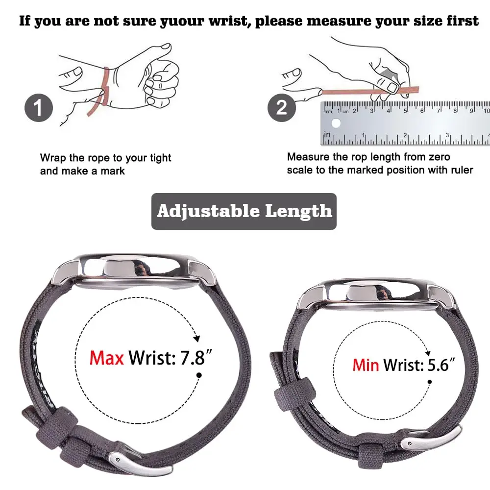 Ritche 22mm Canvas Watch Band Replacement | Quick Release, Vintage Style, Breathable Cotton (160mm) | Suitable for Men & Women - view 5