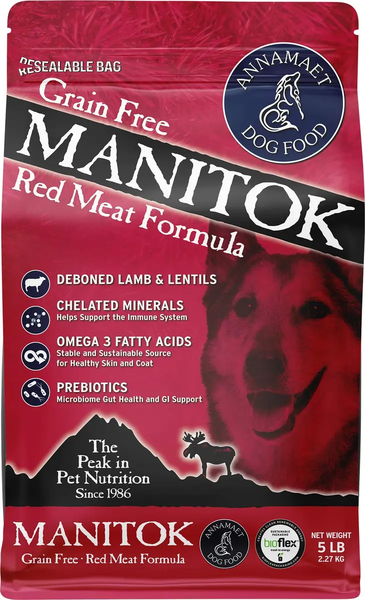 Annamaet Grain-Free Manitok Red Meat Formula Dry Dog Food, 5 lb | Fresh Lamb, Grain-Free & Potato-Free - main product image