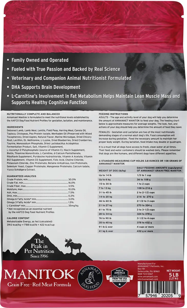 Annamaet Grain-Free Manitok Red Meat Formula Dry Dog Food, 5 lb | Fresh Lamb, Grain-Free & Potato-Free - view 2