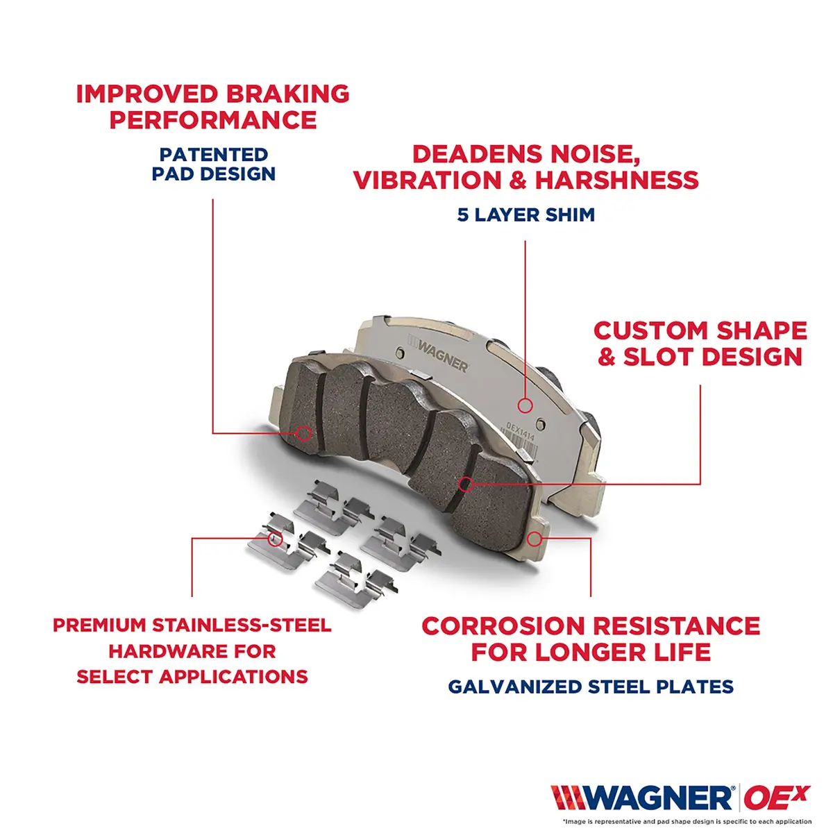 Wagner OEX785 Disc Brake Pad Set Premium Ceramic | Longer Life & Cooler Operation - view 5