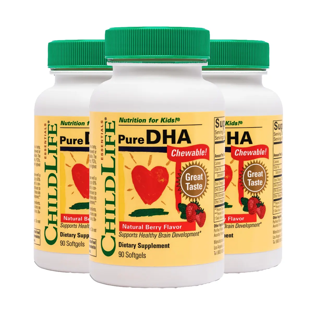 ChildLife Essentials Pure DHA for Kids, Berry, 90 Softgels (Pack of 3) | Supports Brain Growth & Focus - main product image