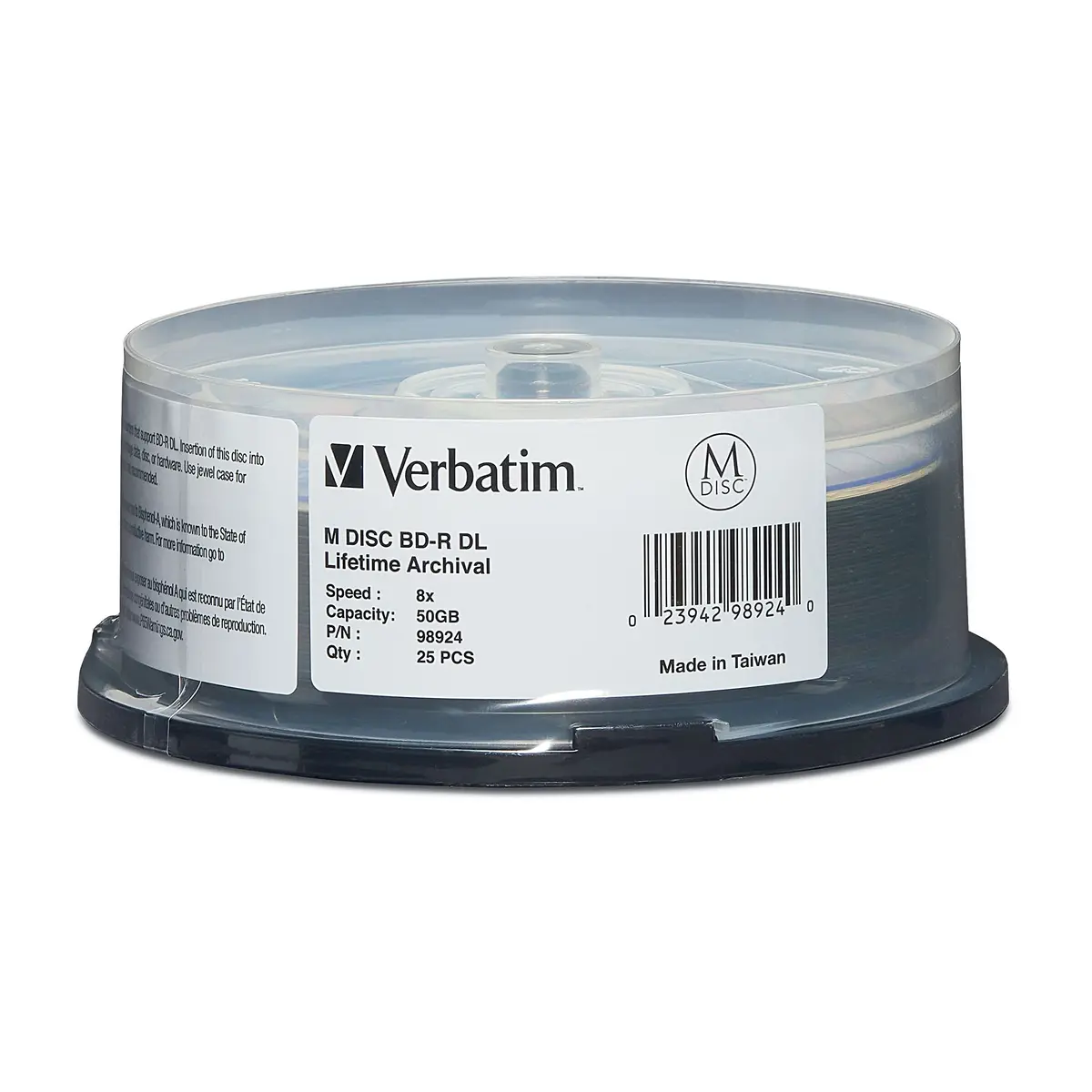 Verbatim M DISC BD-R DL 50GB 8X with Branded Surface | 25pk Spindle, White - main product image