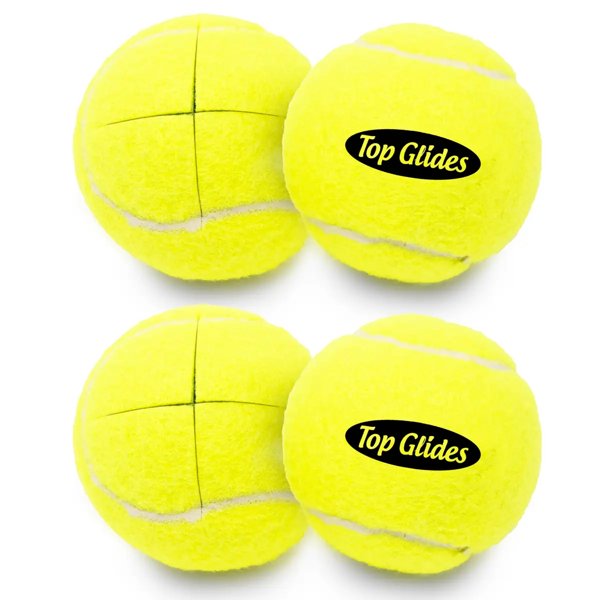 Top Glides Precut Walker Tennis Ball Glides - Yellow - 2 Pairs | Durable Rubber Replacement for Walkers - main product image
