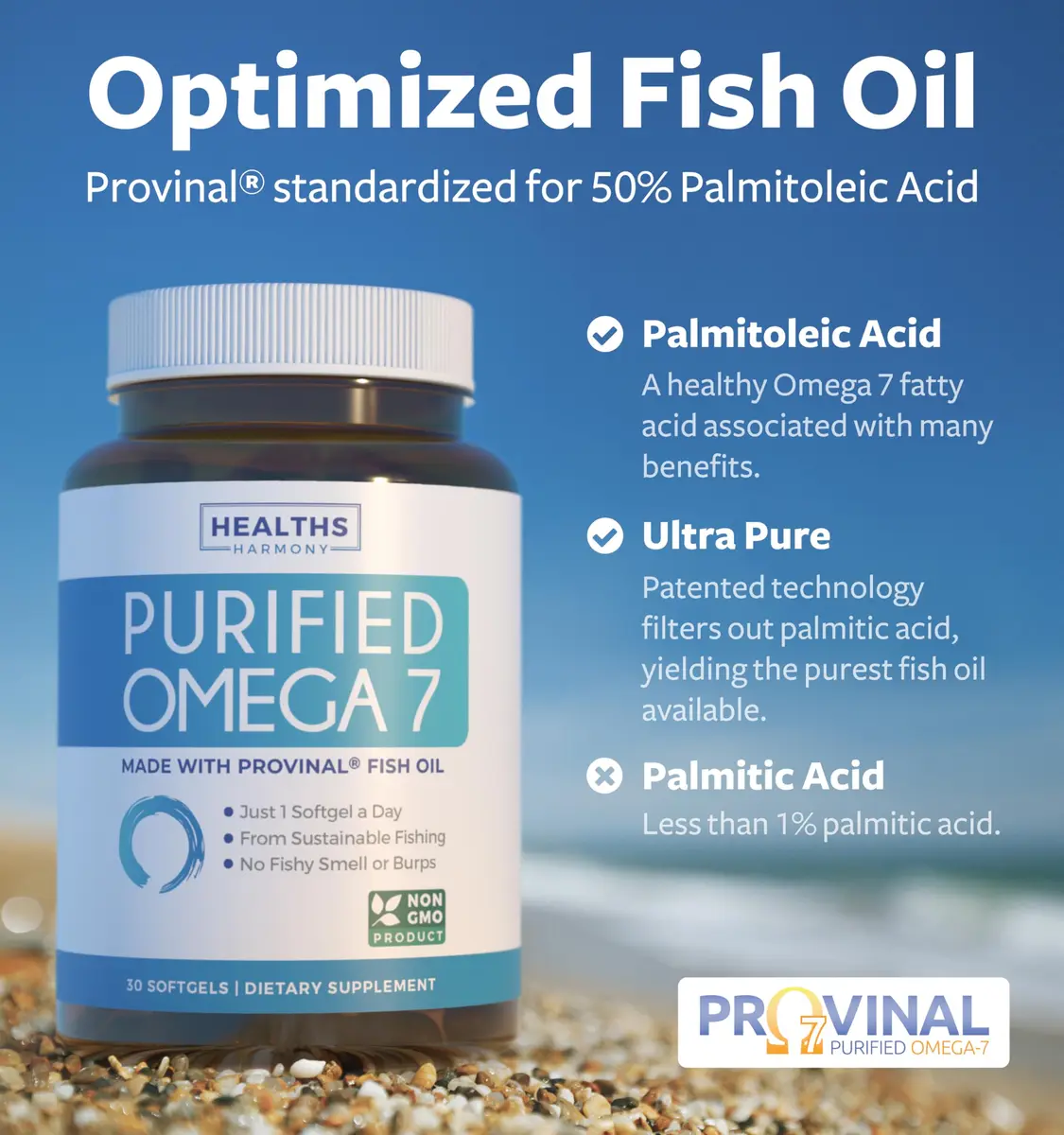 Healths Harmony Omega 7 Supplement 30 Softgels | Purity & Potency from Provinal (1 Month Supply) - view 2