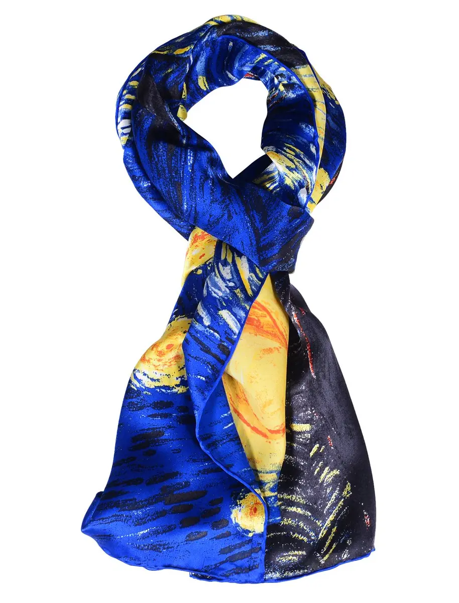 Salutto Women 100% Silk Scarves Van Gogh Starry Night | Artistic Silk Accessory for Women - main product image