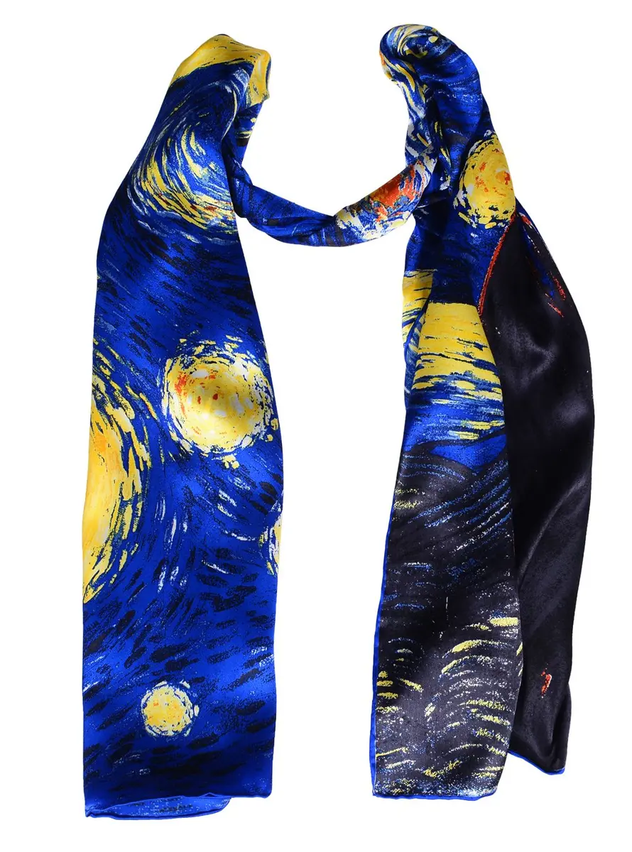 Salutto Women 100% Silk Scarves Van Gogh Starry Night | Artistic Silk Accessory for Women - view 2