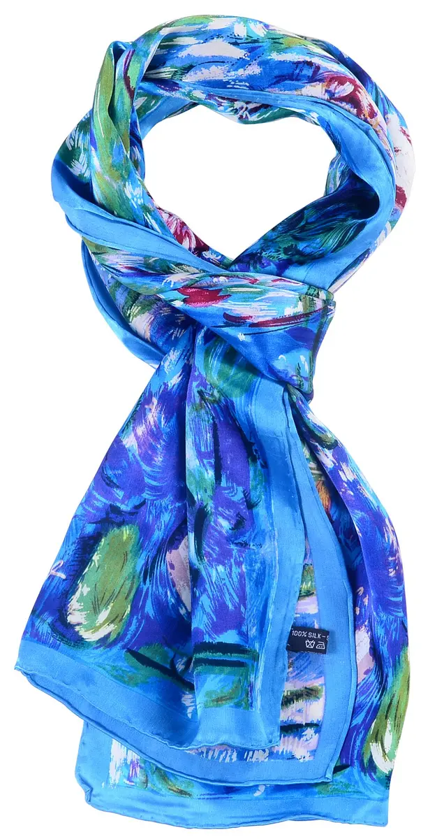 Salutto Women 100% Silk Scarves PaintedLotus Pond Scarf | Floral Artwork on Silk Charmeuse - main product image
