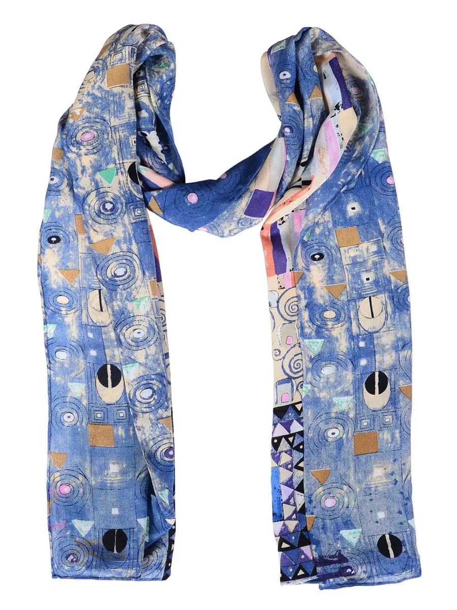 Salutto Blue Silk Scarf | Van Gogh Painted Art, 60x16.5in, Perfect for Elegant Occasions - view 2