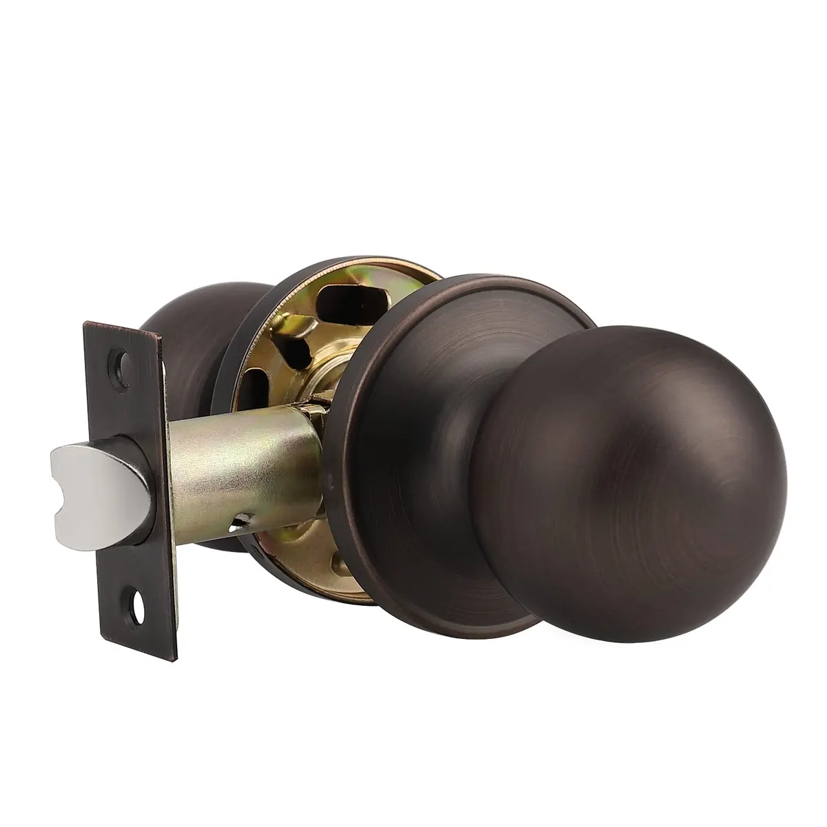 Probrico Passage Door Knobs without Key in Oil Rubbed Bronze, 1 Pack | Adjustable Latch for 2-3/8" or 2-3/4" Backset - main product image