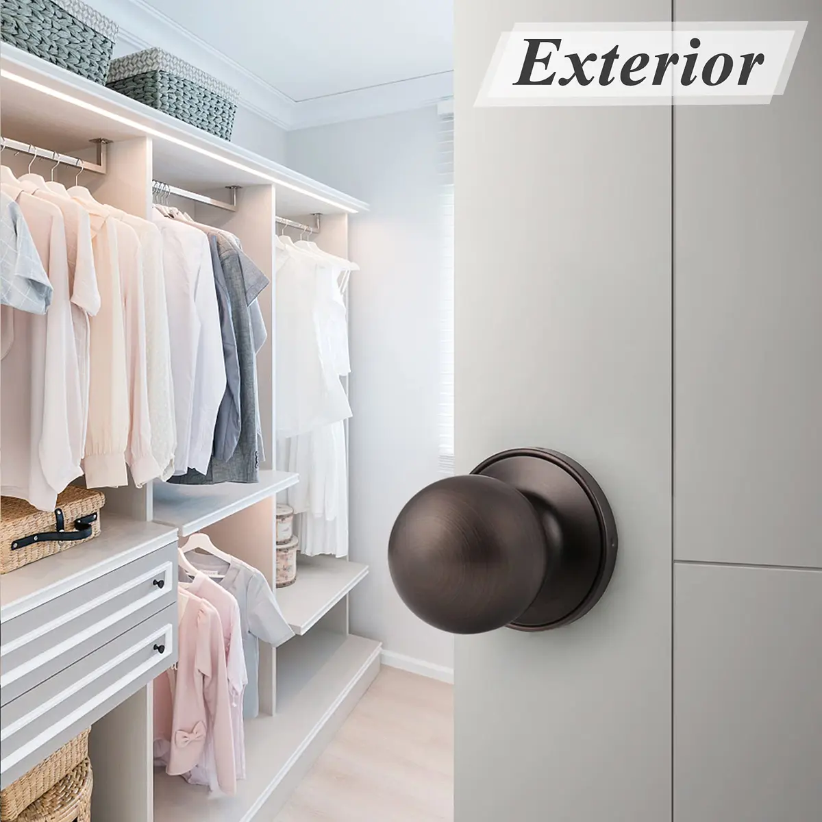 Probrico Passage Door Knobs without Key in Oil Rubbed Bronze, 1 Pack | Adjustable Latch for 2-3/8" or 2-3/4" Backset - view 2