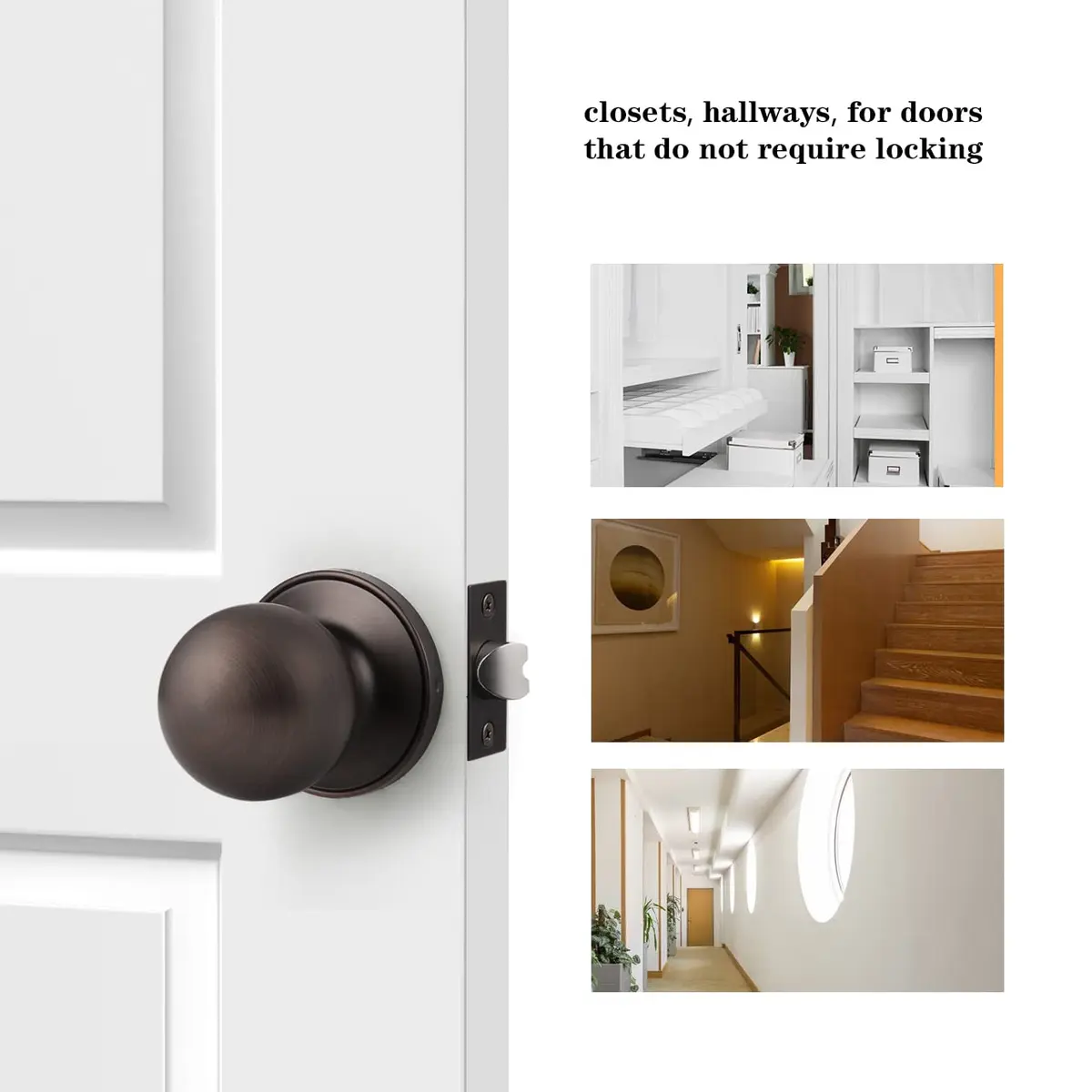 Probrico Passage Door Knobs without Key in Oil Rubbed Bronze, 1 Pack | Adjustable Latch for 2-3/8" or 2-3/4" Backset - view 4