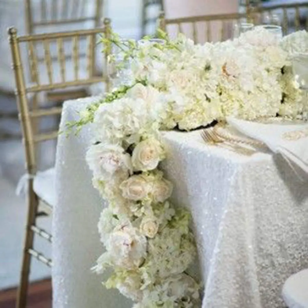 ShinyBeauty White Sequin Tablecloth 60" x 102" | Elegant Wedding & Party Decor - main product image