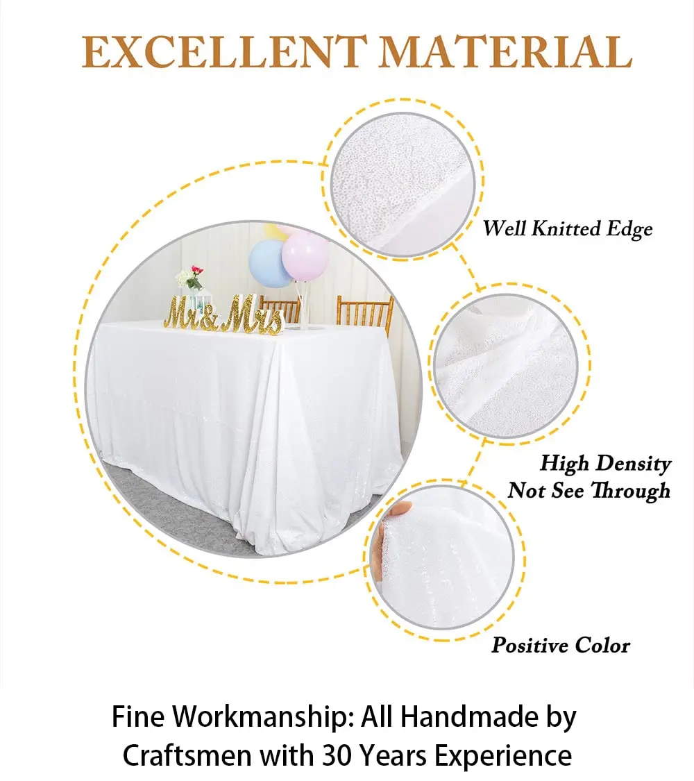 ShinyBeauty White Sequin Tablecloth 60" x 102" | Elegant Wedding & Party Decor - view 5