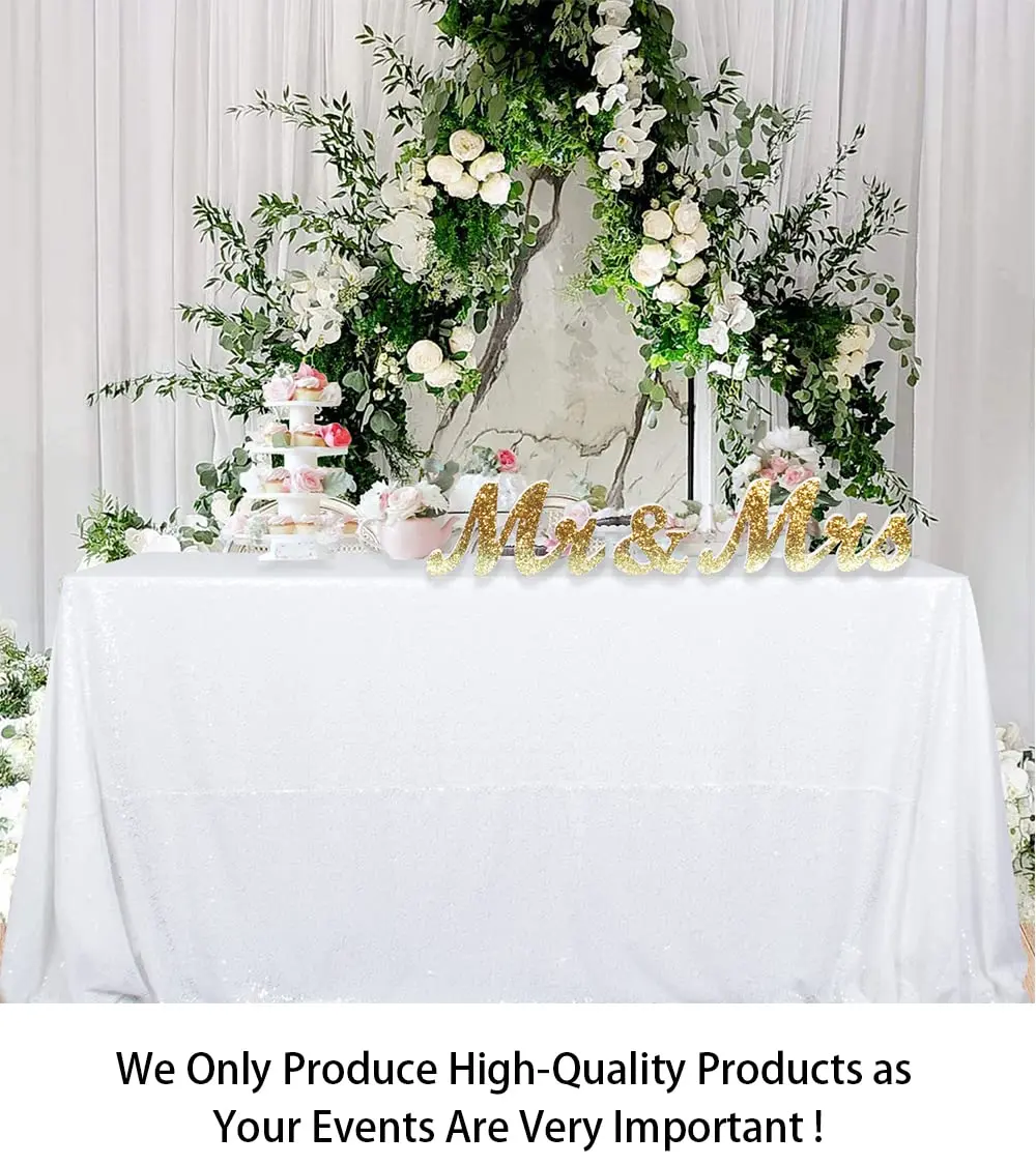 ShinyBeauty White Sequin Tablecloth 60" x 102" | Elegant Wedding & Party Decor - view 2