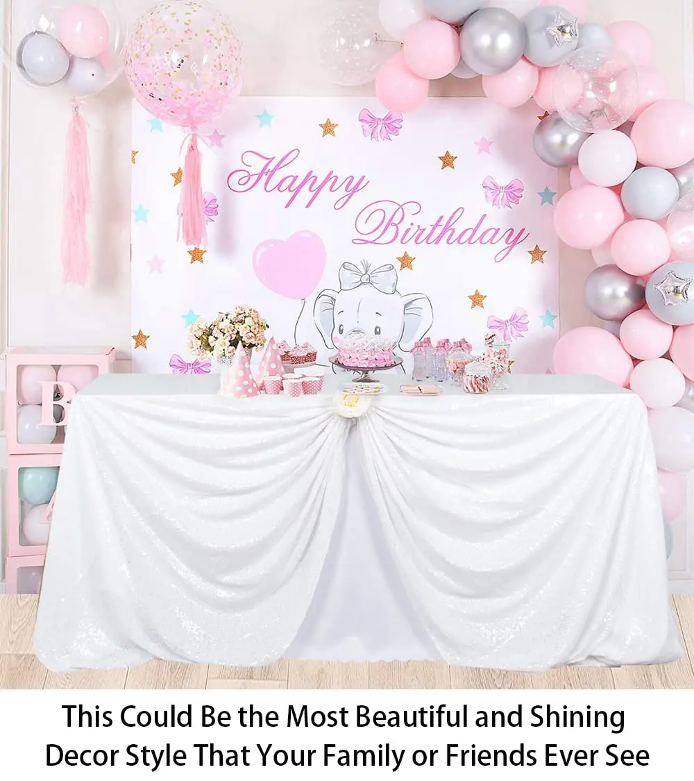 ShinyBeauty White Sequin Tablecloth 60" x 102" | Elegant Wedding & Party Decor - view 3