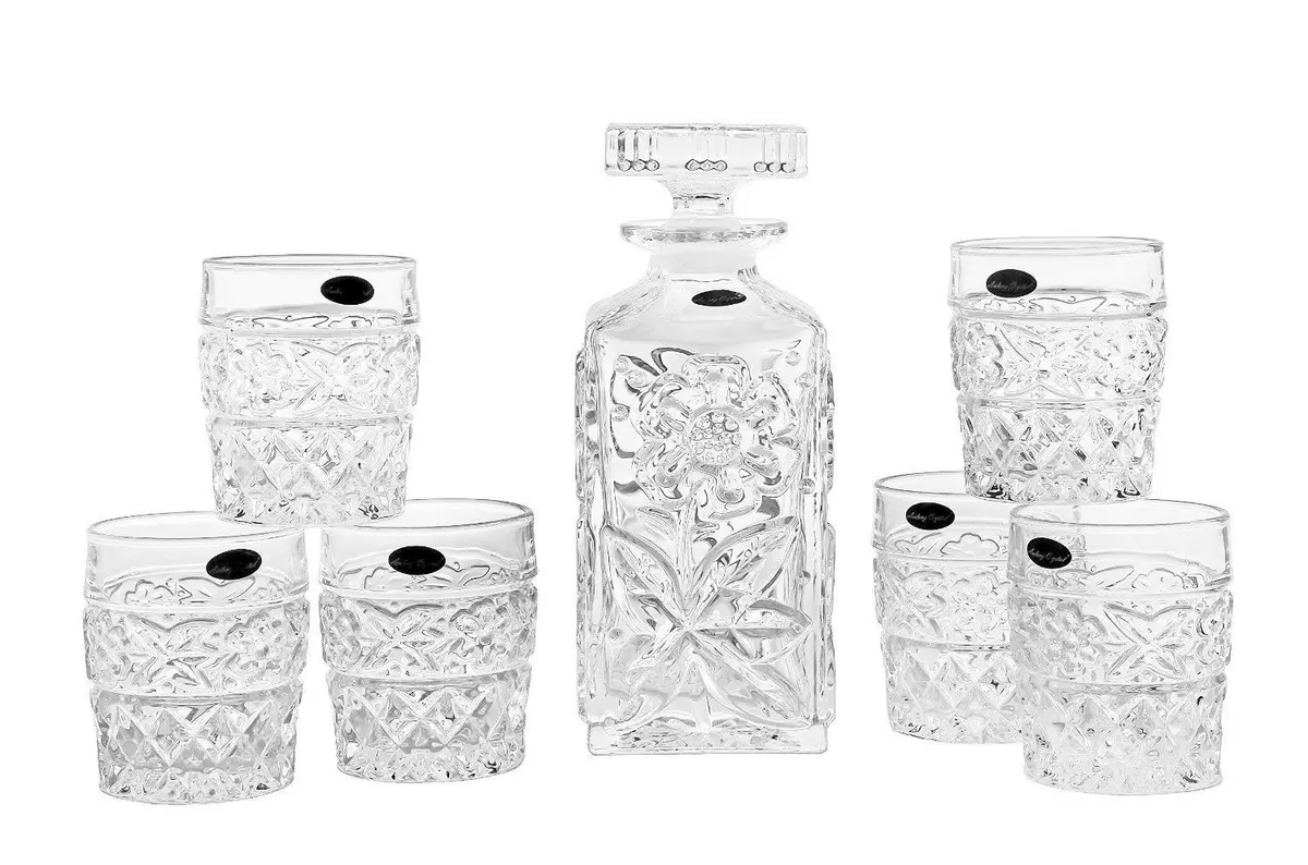 Amlong Crystal Flower Design Crystal Decanter and Glass Set, 7 Pieces | Elegant Floral Gift for Home & Entertaining - view 3