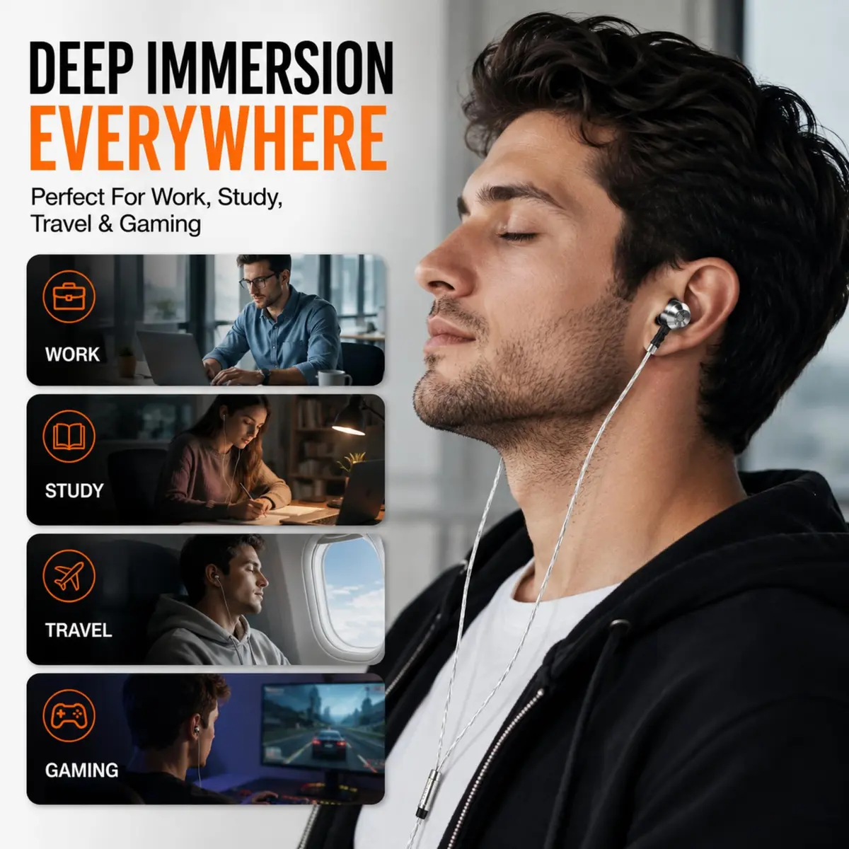 Sephia SP3060 Wired In-Ear Headphones with 10mm Neodymium Drivers, 1.2m Cord, 3.5mm Jack | Bass Driven Audio for Music & Calls - view 2